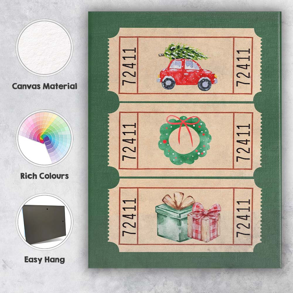 Watercolour Christmas Car Wreath And Gift Ticket Collection Canvas Wall Art Print Decor Picture Ready to Hang