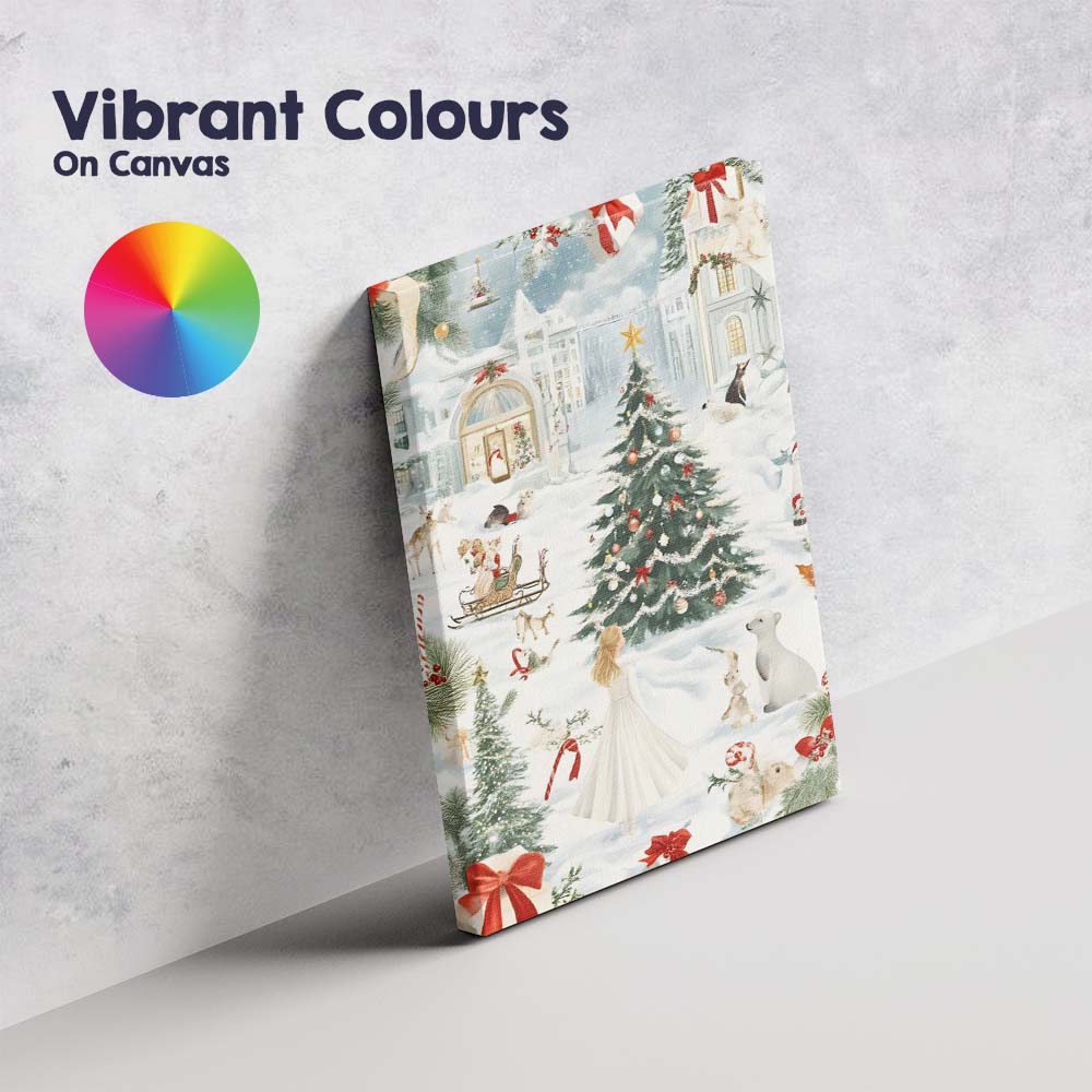 Elegant Snowy Christmas Village Watercolour Winter Wonderland Canvas Wall Art Print Decor Picture Ready to Hang