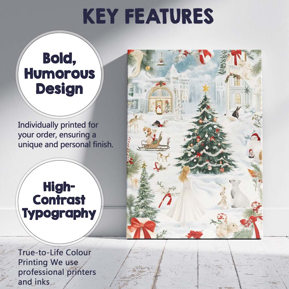 Elegant Snowy Christmas Village Watercolour Winter Wonderland Canvas Wall Art Print Decor Picture Ready to Hang