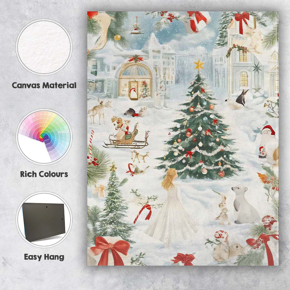 Elegant Snowy Christmas Village Watercolour Winter Wonderland Canvas Wall Art Print Decor Picture Ready to Hang