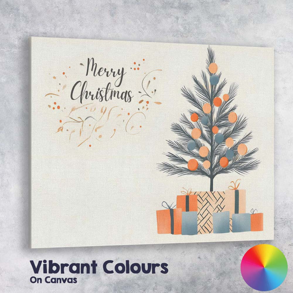 Minimalist Merry Christmas Tree With Wrapped Gifts Illustration Canvas Wall Art Print Decor Picture Ready to Hang