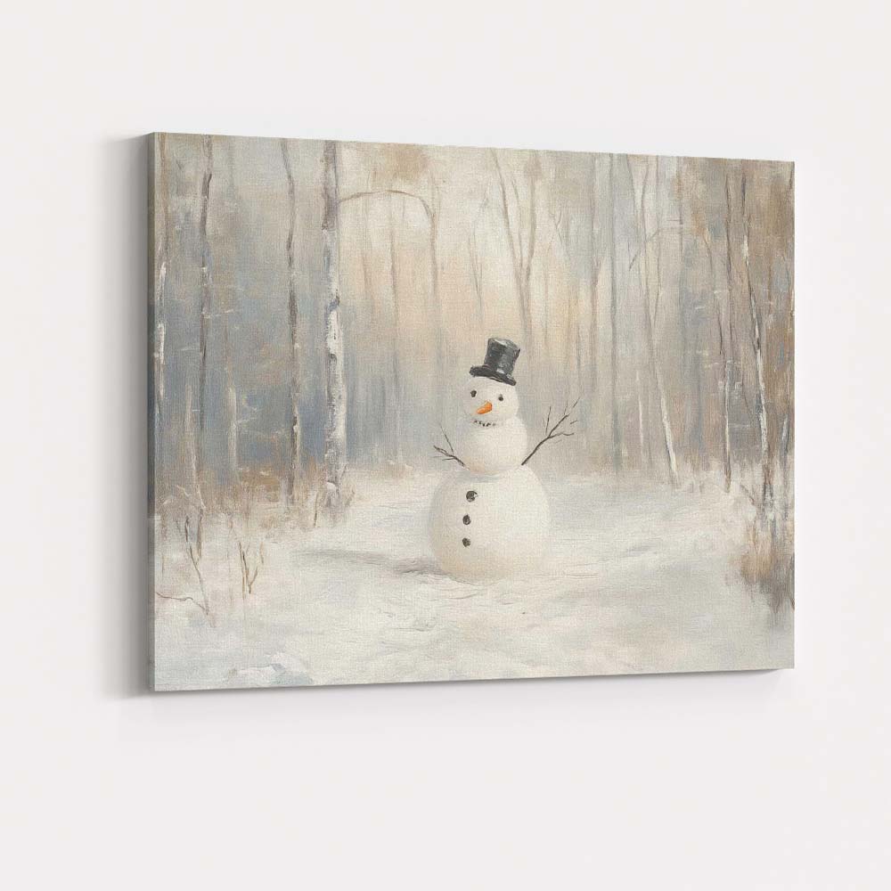 Minimalist Winter Snowman Woodland Landscape Oil Painting Canvas Wall Art Print Decor Picture Ready to Hang