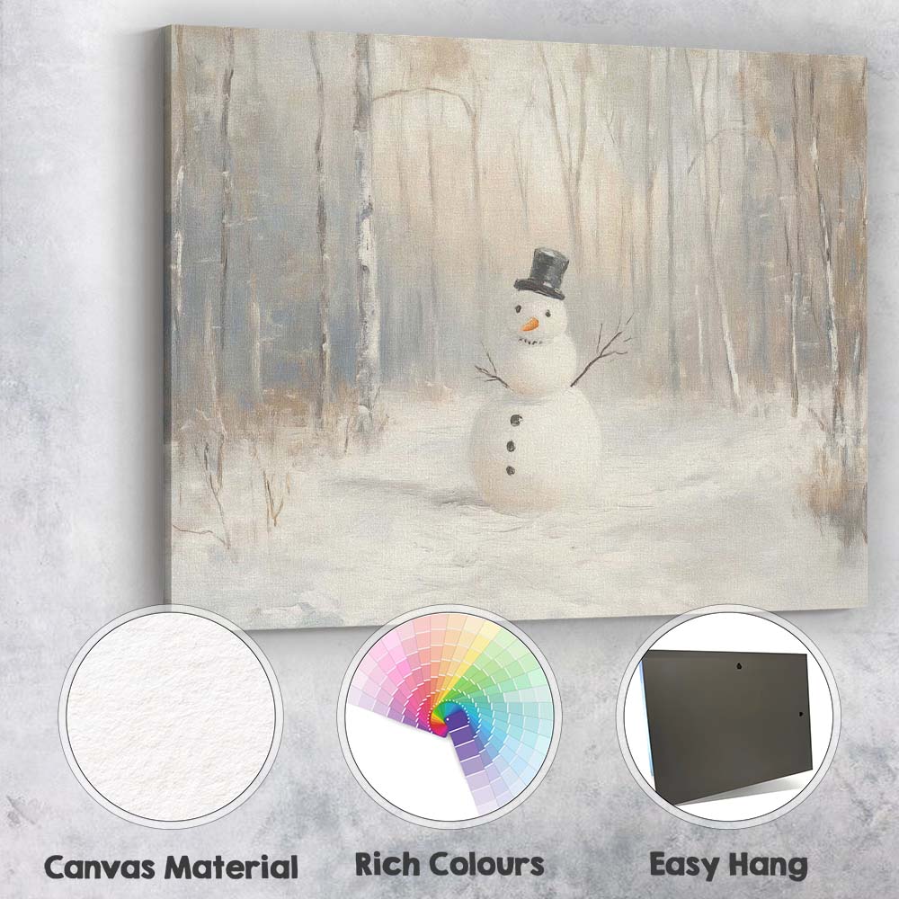 Minimalist Winter Snowman Woodland Landscape Oil Painting Canvas Wall Art Print Decor Picture Ready to Hang