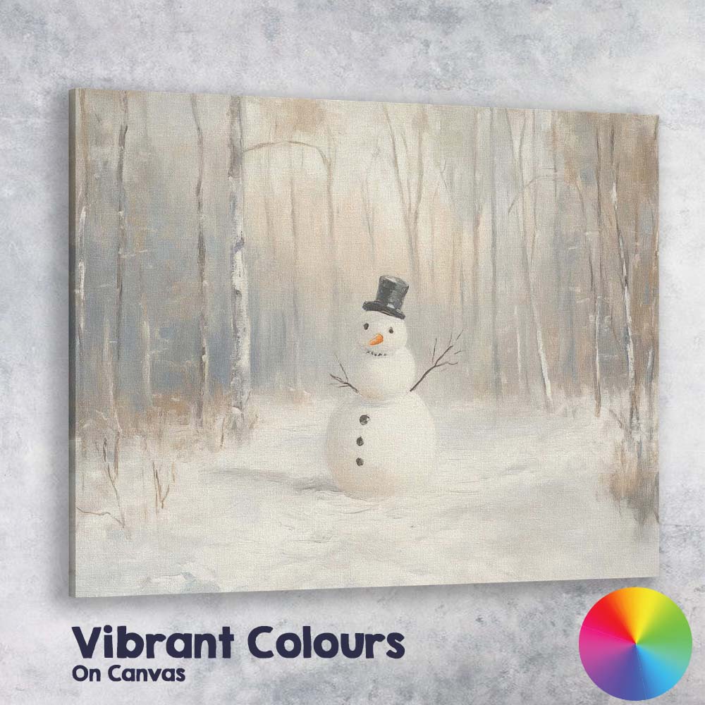 Minimalist Winter Snowman Woodland Landscape Oil Painting Canvas Wall Art Print Decor Picture Ready to Hang
