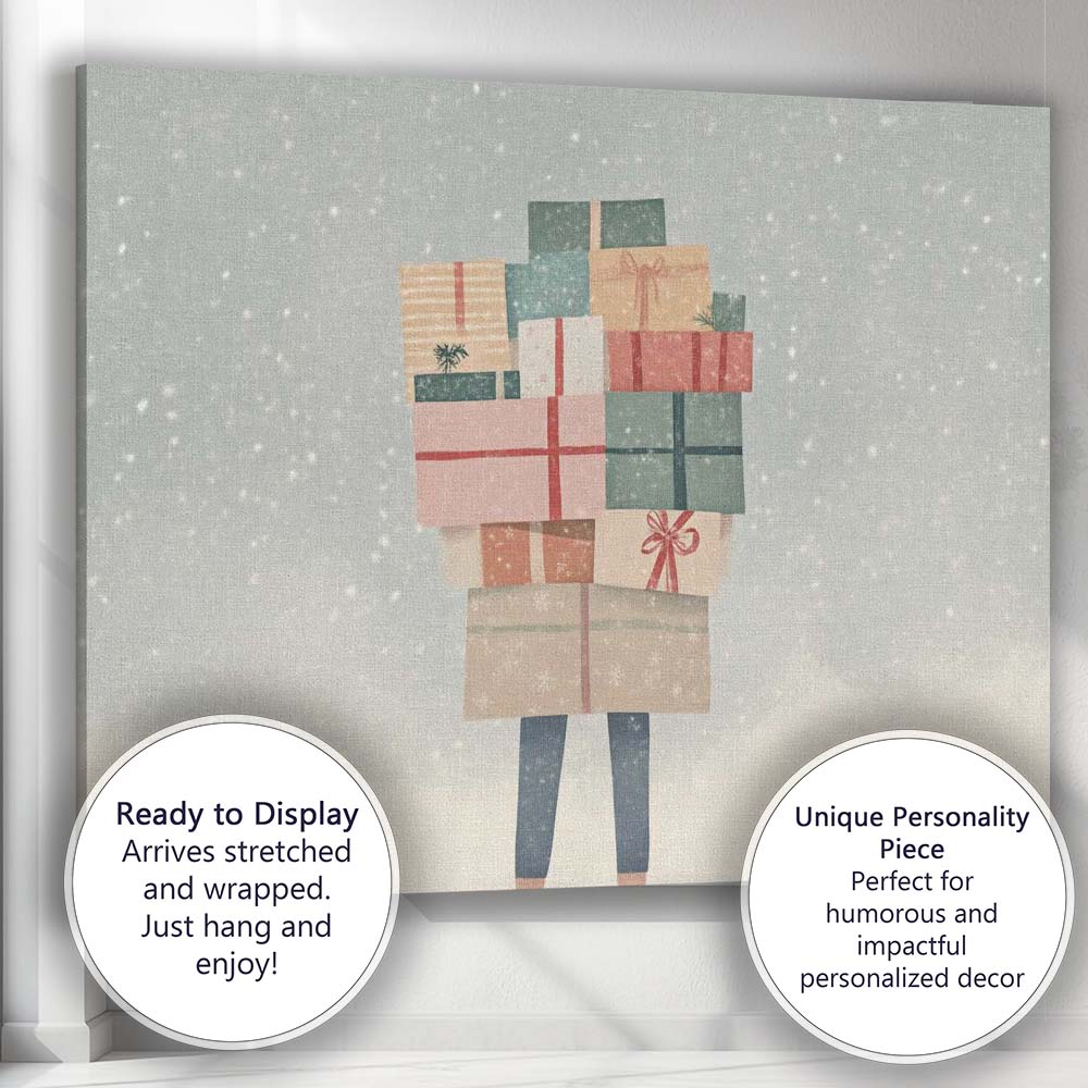 Minimalist Christmas Gift Boxes Snowy Winter Illustration Canvas Wall Art Print Decor Picture Ready to Hang
