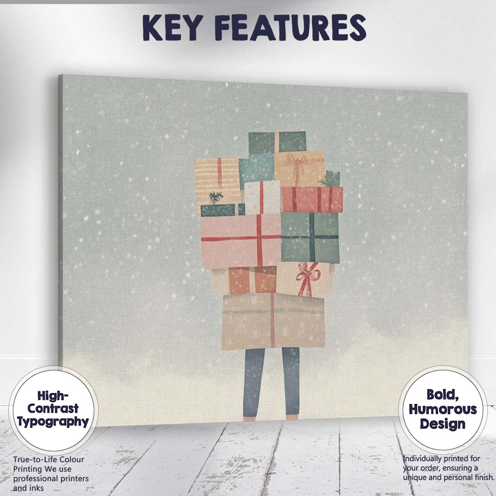 Minimalist Christmas Gift Boxes Snowy Winter Illustration Canvas Wall Art Print Decor Picture Ready to Hang