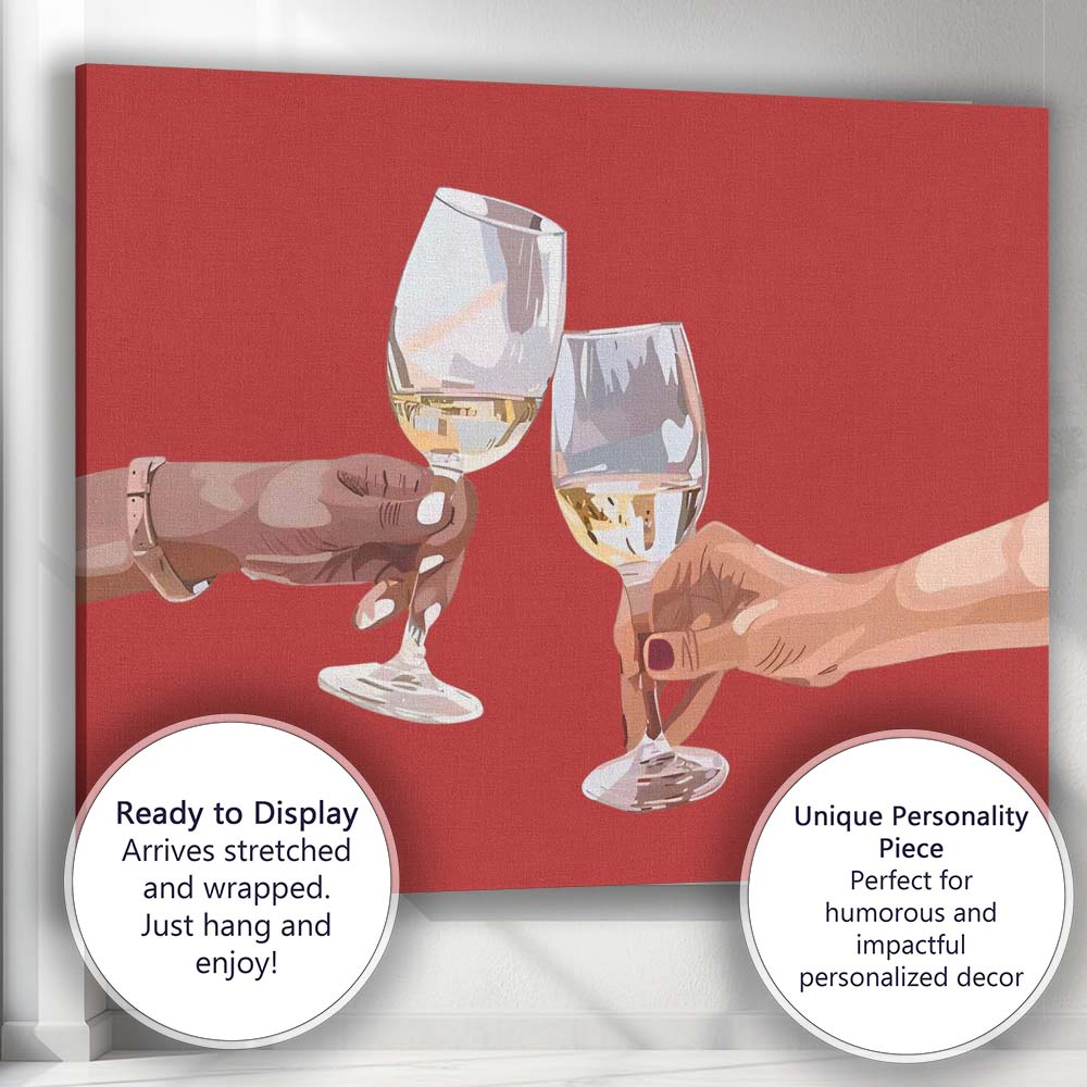 Christmas Wine Glass Toast Celebration Minimalist Illustration Canvas Wall Art Print Decor Picture Ready to Hang