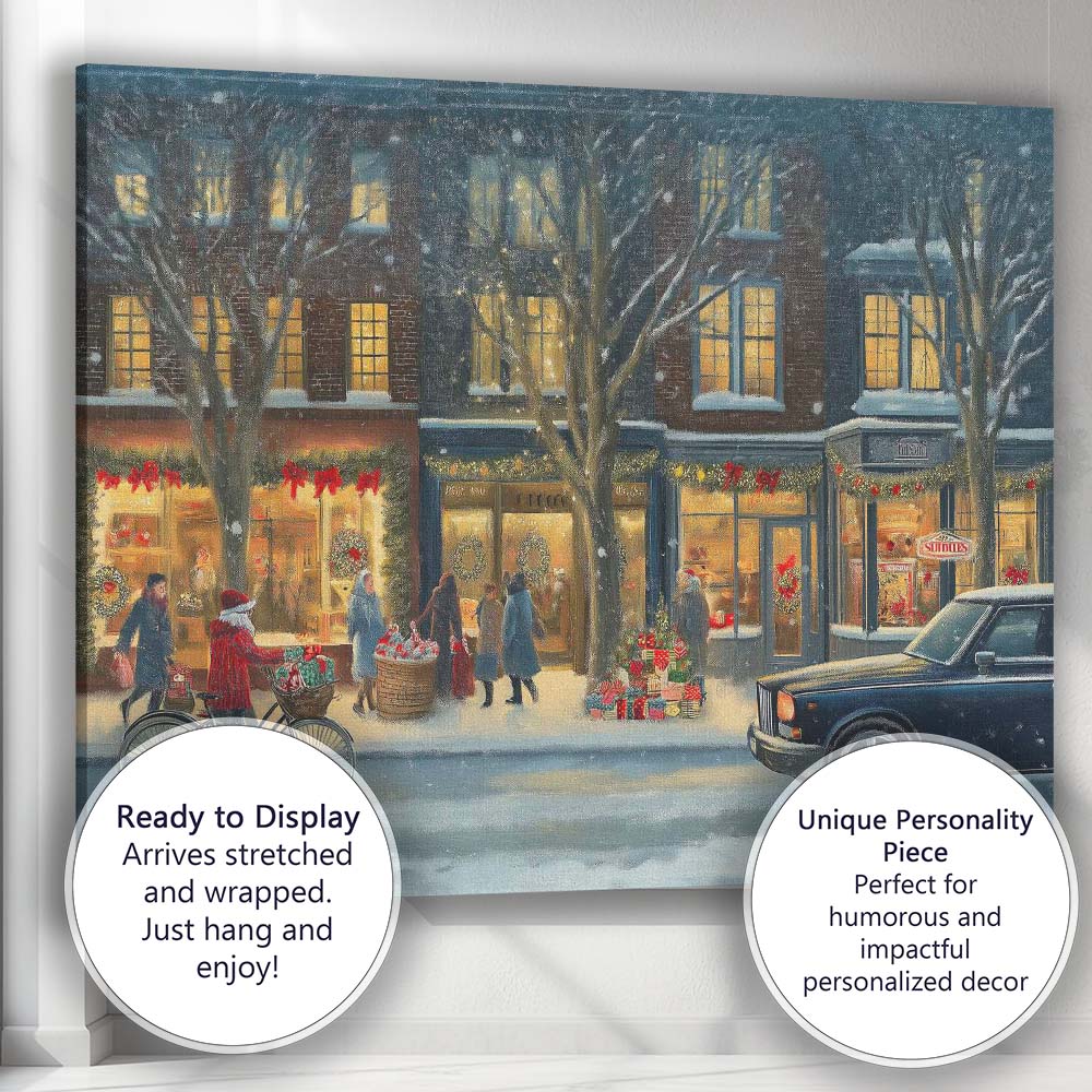 Cosy Snowy Christmas High Street Evening Winter Village Canvas Wall Art Print Decor Picture Ready to Hang