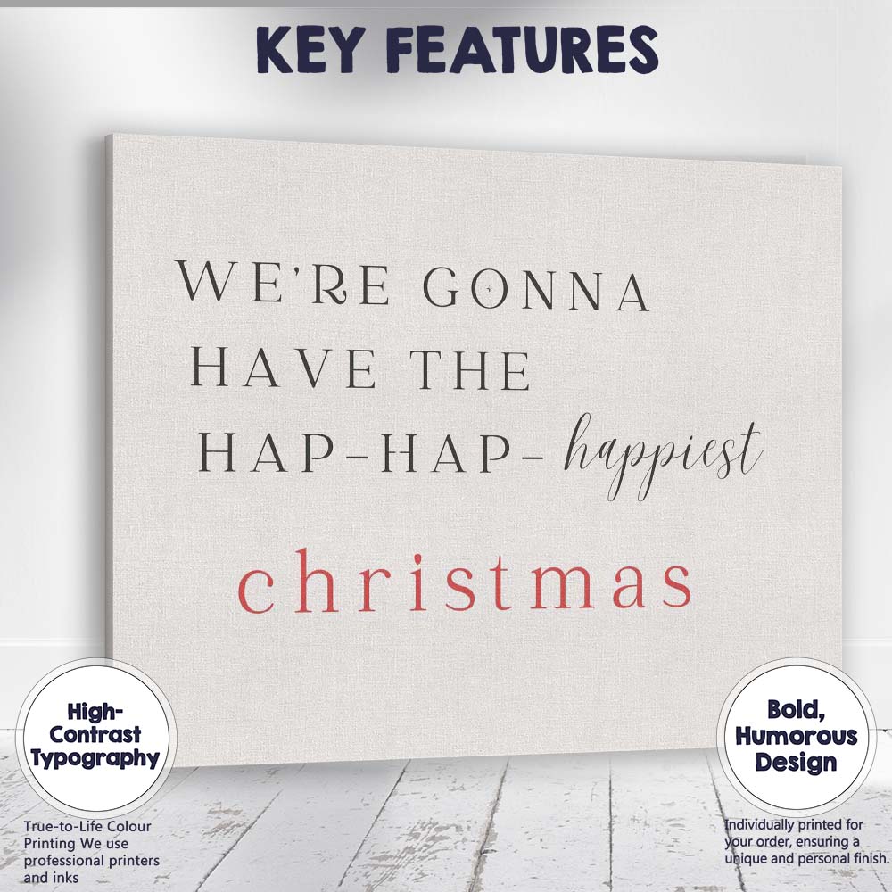 Minimalist Christmas Typography Happiest Christmas Quote Canvas Wall Art Print Decor Picture Ready to Hang