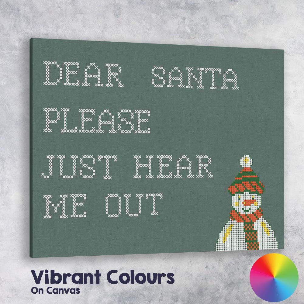 Cross Stitch Dear Santa Please Just Hear Me Out Humorous Christmas Quote Canvas Wall Art Print Decor Picture Ready to Hang