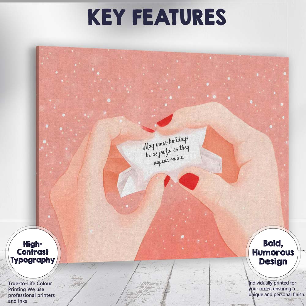 Pink Christmas Fortune Cookie Festive Holiday Quote Minimalist Canvas Wall Art Print Decor Picture Ready to Hang