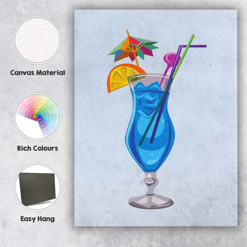 Blue Tropical Cocktail Summer Drink Illustration Canvas Wall Art Print Decor Picture Ready to Hang