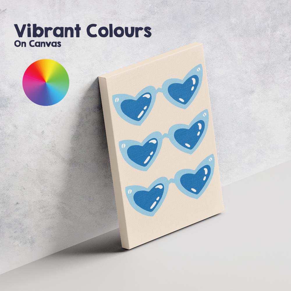 Blue Heart Shaped Sunglasses Pop Art Illustration Canvas Wall Art Print Decor Picture Ready to Hang