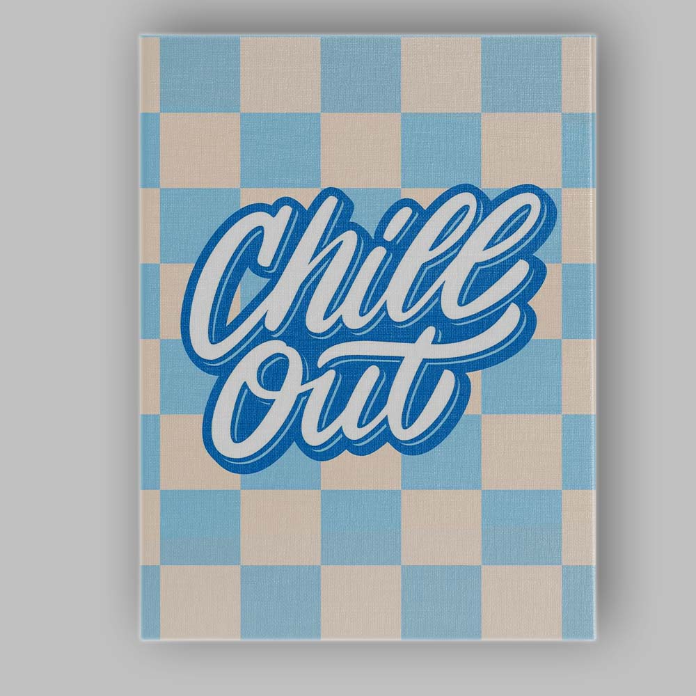 Blue Chill Out Checkerboard Retro Typography Canvas Wall Art Print Decor Picture Ready to Hang