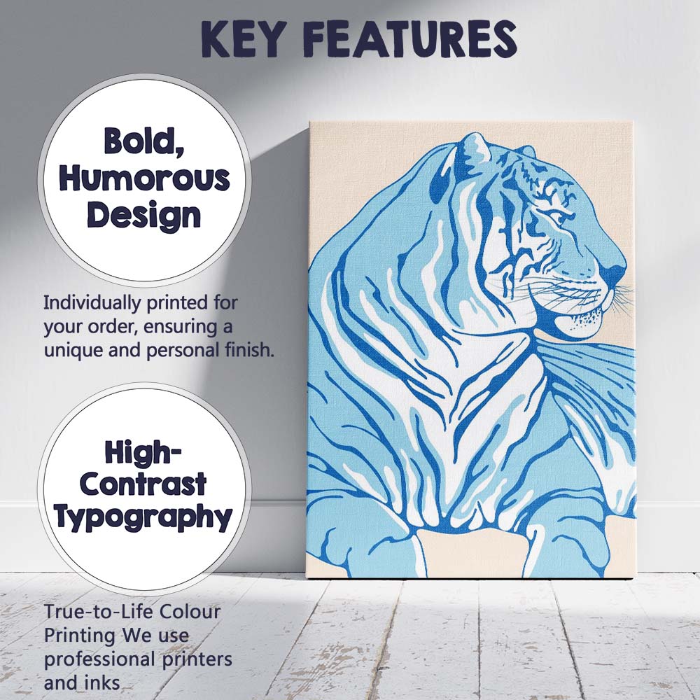 Blue Tiger Wildlife Portrait Illustration Canvas Wall Art Print Decor Picture Ready to Hang
