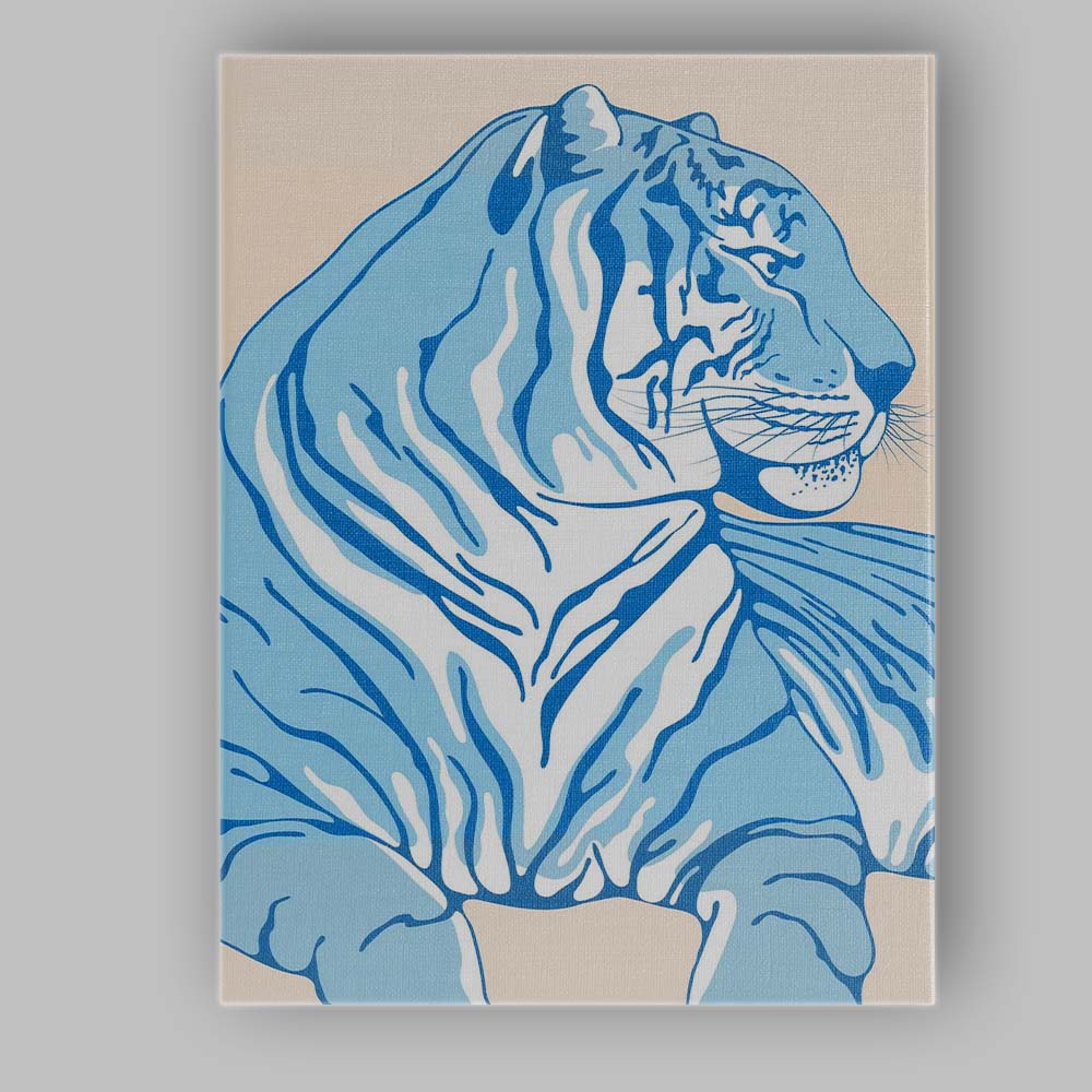 Blue Tiger Wildlife Portrait Illustration Canvas Wall Art Print Decor Picture Ready to Hang