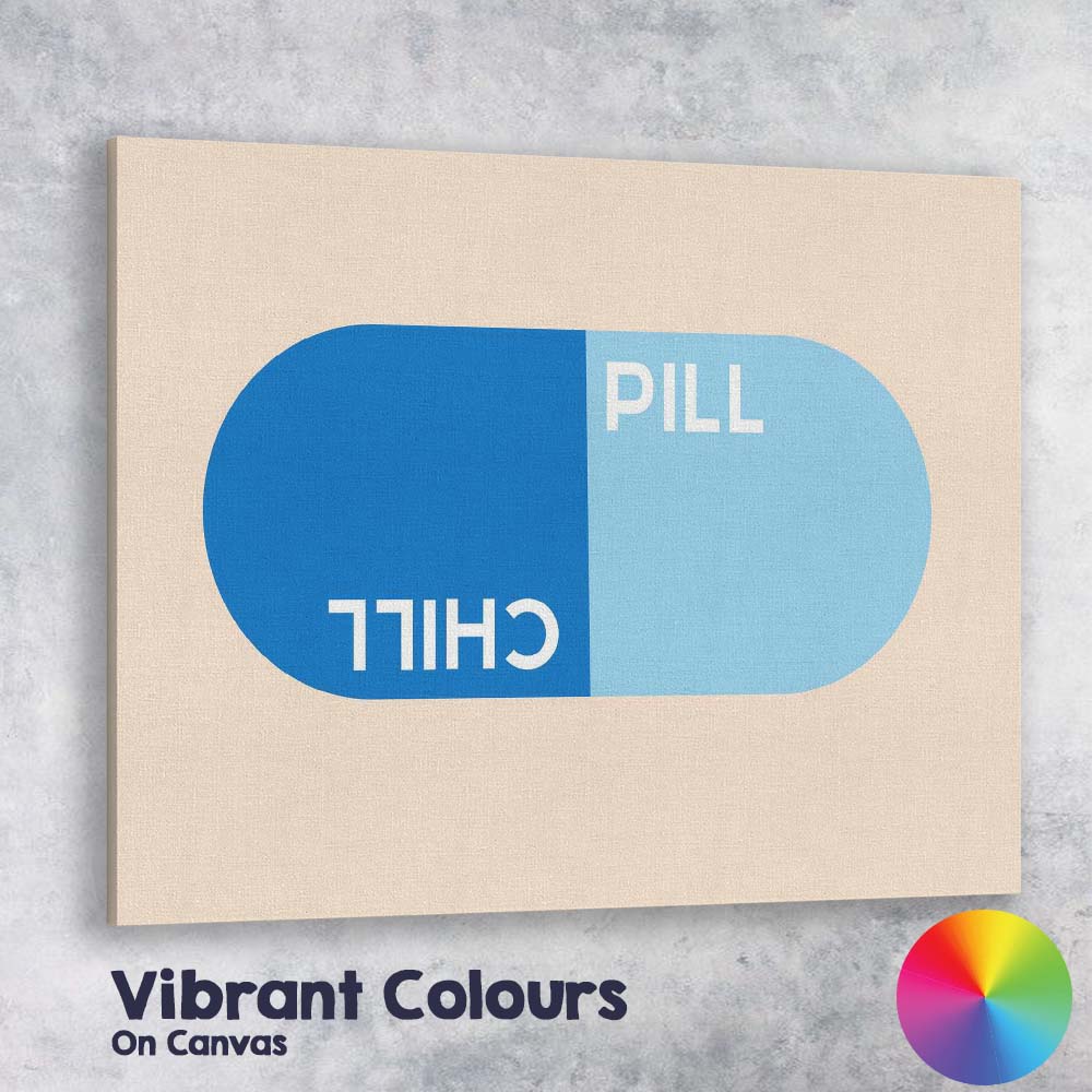 Blue Chill Pill Retro Capsule Graphic Canvas Wall Art Print Decor Picture Ready to Hang