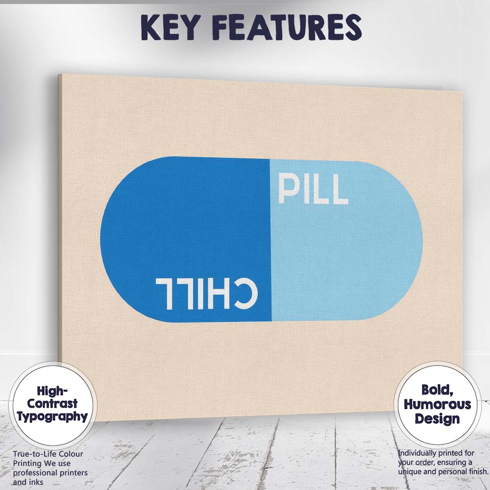 Blue Chill Pill Retro Capsule Graphic Canvas Wall Art Print Decor Picture Ready to Hang