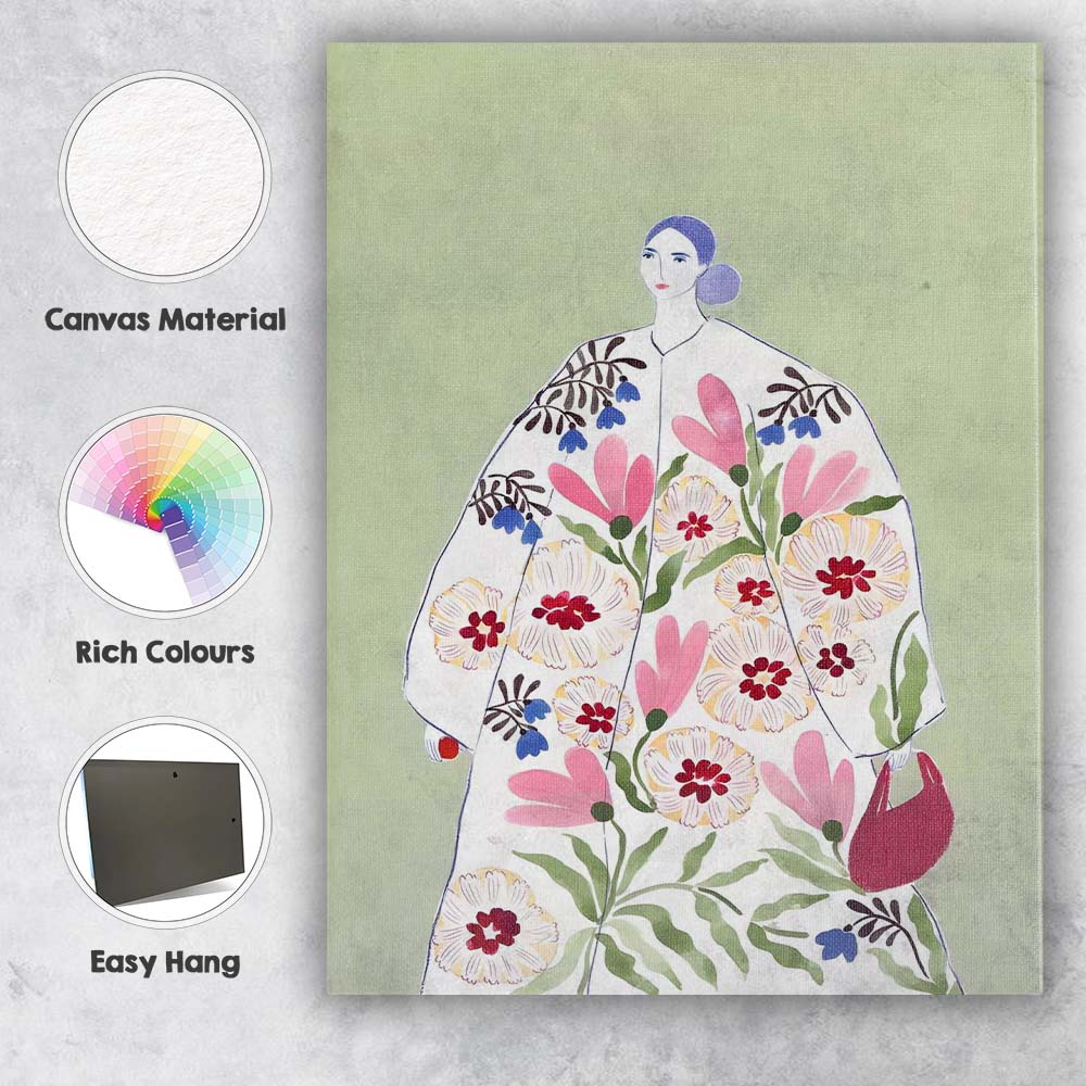 Elegant Floral Fashion Woman Botanical Watercolour Illustration Canvas Wall Art Print Decor Picture Ready to Hang