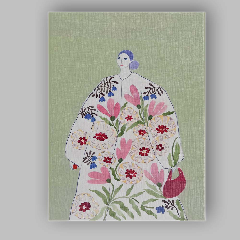 Elegant Floral Fashion Woman Botanical Watercolour Illustration Canvas Wall Art Print Decor Picture Ready to Hang