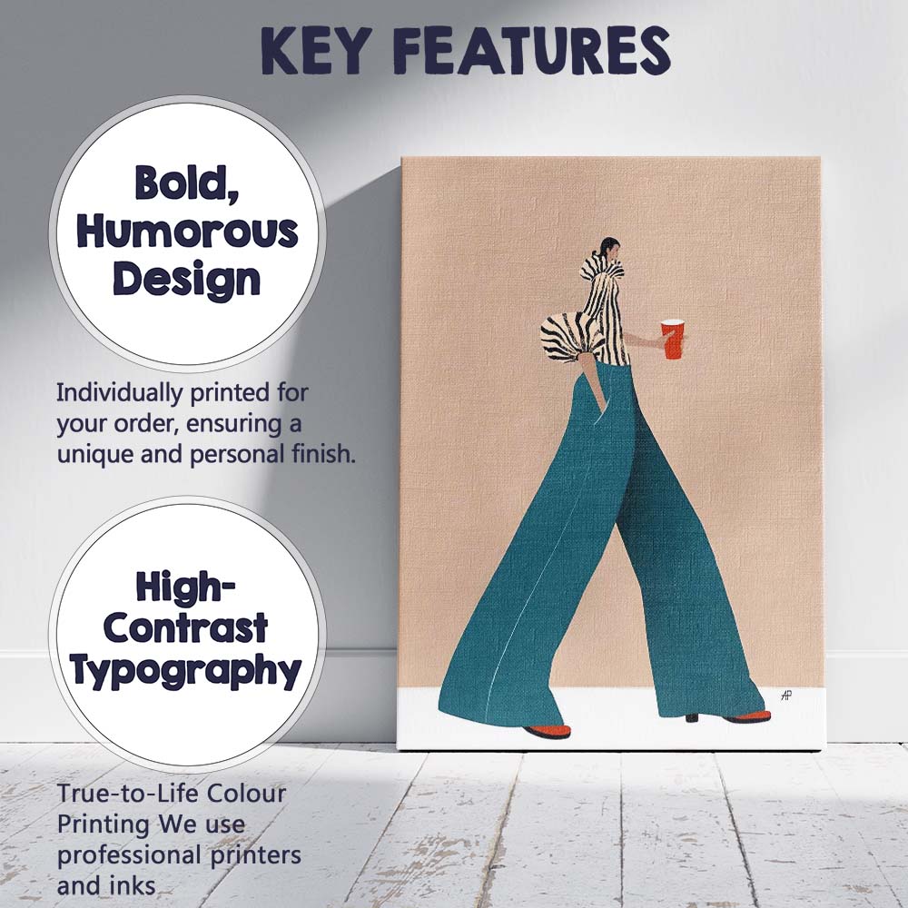 Minimalist Fashion Woman Wide Leg Trousers Modern Illustration Canvas Wall Art Print Decor Picture Ready to Hang