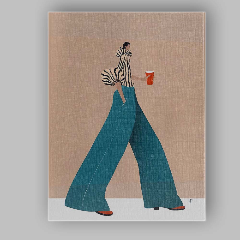Minimalist Fashion Woman Wide Leg Trousers Modern Illustration Canvas Wall Art Print Decor Picture Ready to Hang