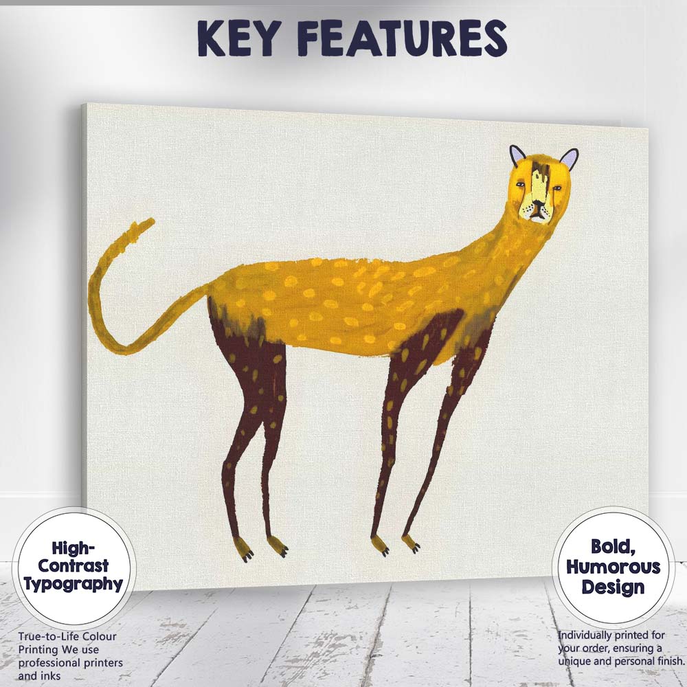 Minimalist Golden Cheetah Wildlife Illustration Canvas Wall Art Print Decor Picture Ready to Hang