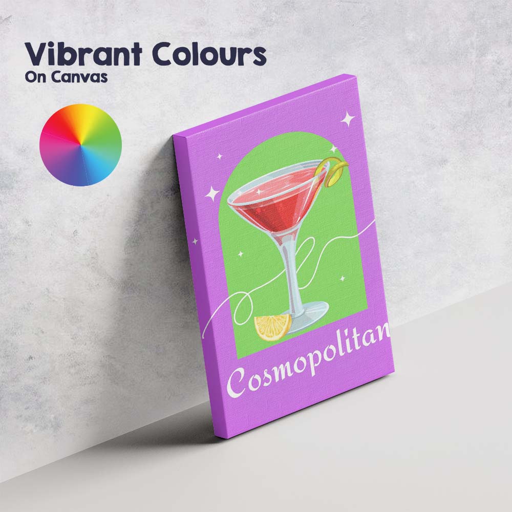 Purple Cosmopolitan Cocktail Lemon Garnish Illustration Canvas Wall Art Print Decor Picture Ready to Hang
