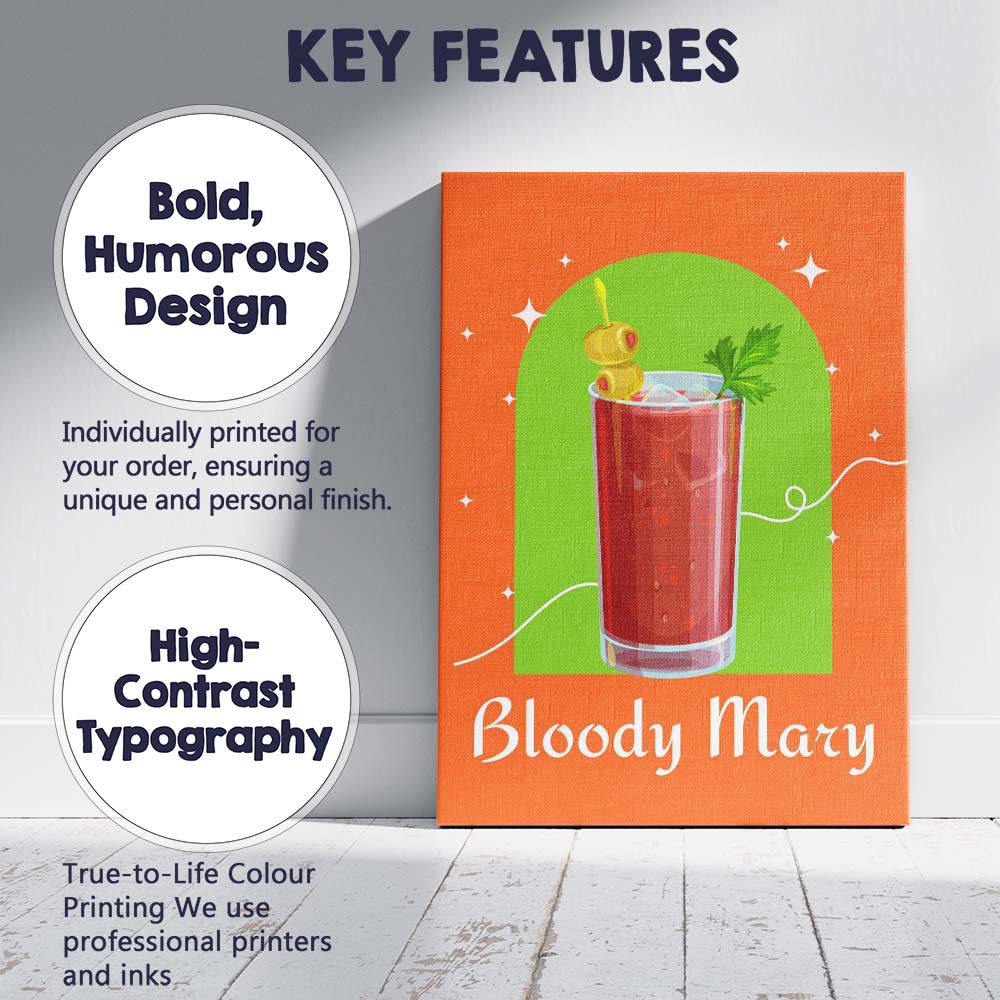 Orange Bloody Mary Cocktail Olive Garnish Modern Illustration Canvas Wall Art Print Decor Picture Ready to Hang