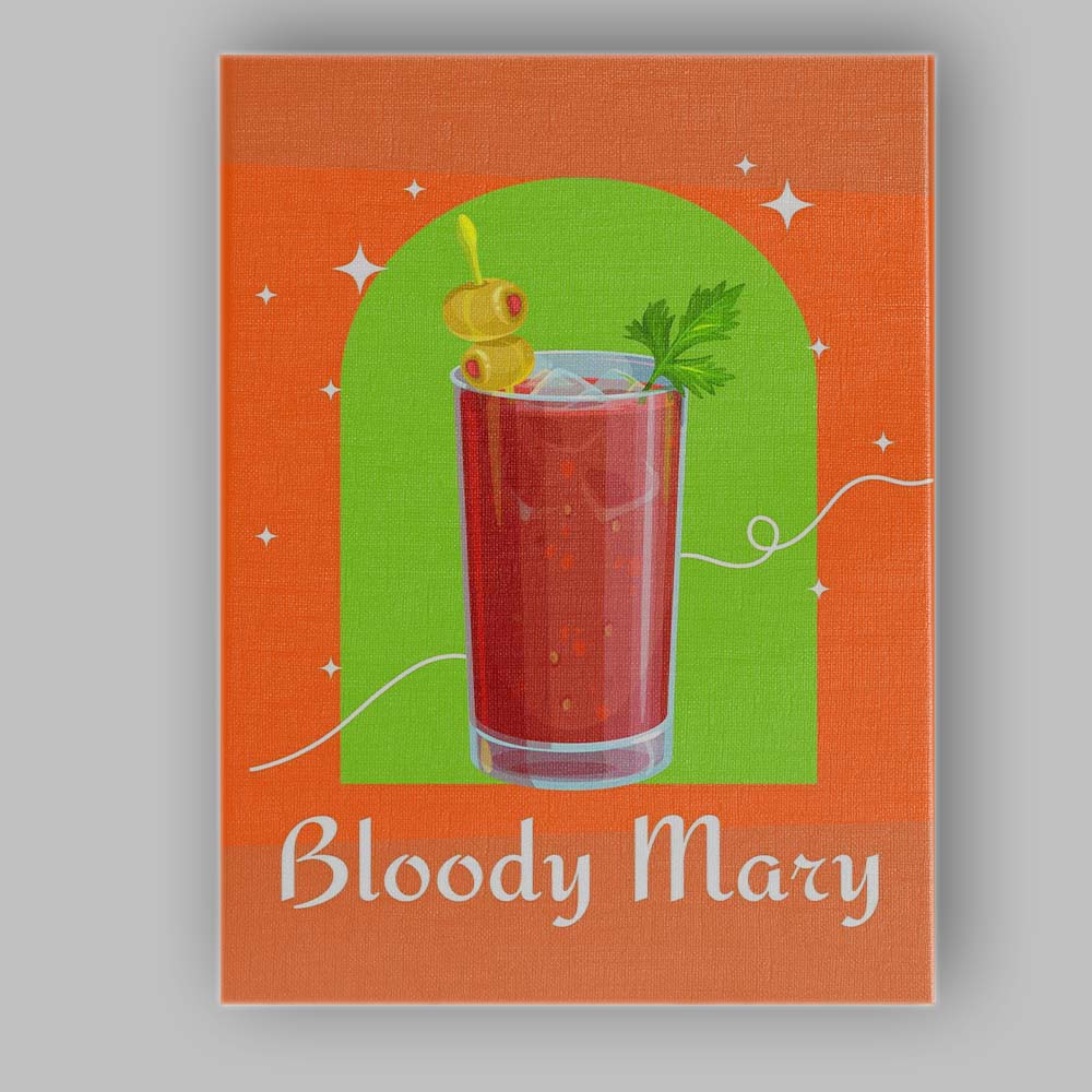 Orange Bloody Mary Cocktail Olive Garnish Modern Illustration Canvas Wall Art Print Decor Picture Ready to Hang