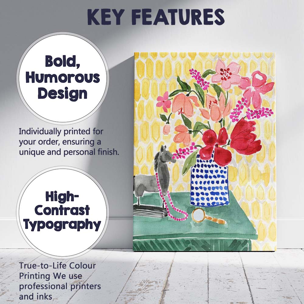 Colourful Floral Still Life Blue Pattern Vase Watercolour Canvas Wall Art Print Decor Picture Ready to Hang