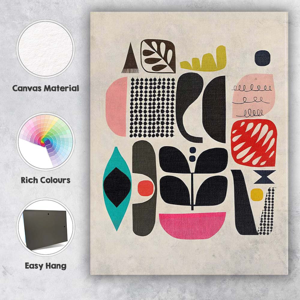 Mid Century Modern Abstract Geometric Scandinavian Shapes Composition Canvas Wall Art Print Decor Picture Ready to Hang