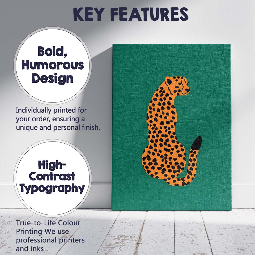 Minimalist Orange Leopard Green Background Wildlife Illustration Canvas Wall Art Print Decor Picture Ready to Hang