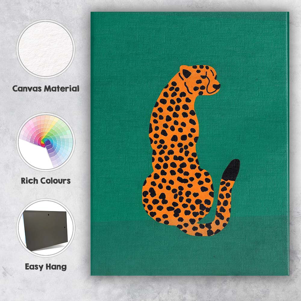 Minimalist Orange Leopard Green Background Wildlife Illustration Canvas Wall Art Print Decor Picture Ready to Hang