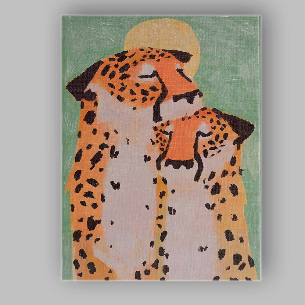 Modern Abstract Mother and Baby Cheetah Wildlife Painting Canvas Wall Art Print Decor Picture Ready to Hang
