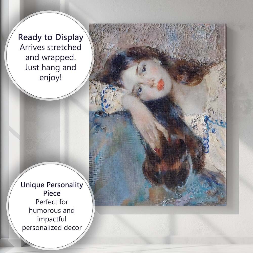 Soft Impressionist Woman Resting Portrait Oil Painting Canvas Wall Art Print Decor Picture Ready to Hang