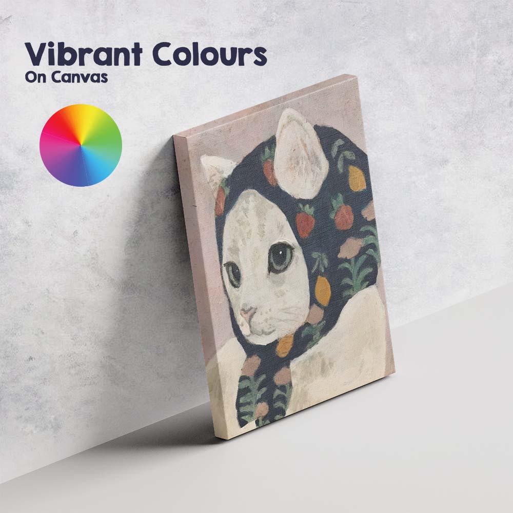Whimsical White Cat in Floral Hood Portrait Canvas Wall Art Print Decor Picture Ready to Hang