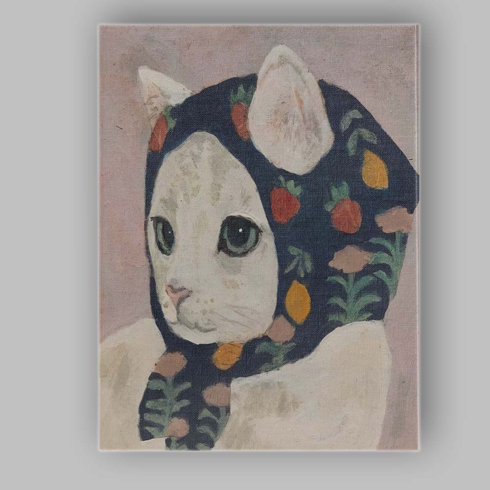 Whimsical White Cat in Floral Hood Portrait Canvas Wall Art Print Decor Picture Ready to Hang
