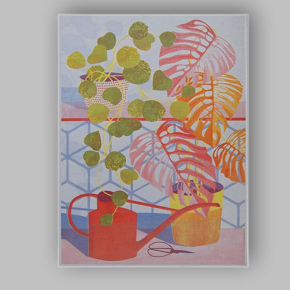 Modern Tropical Houseplants Monstera and Pilea Botanical Still Life Canvas Wall Art Print Decor Picture Ready to Hang
