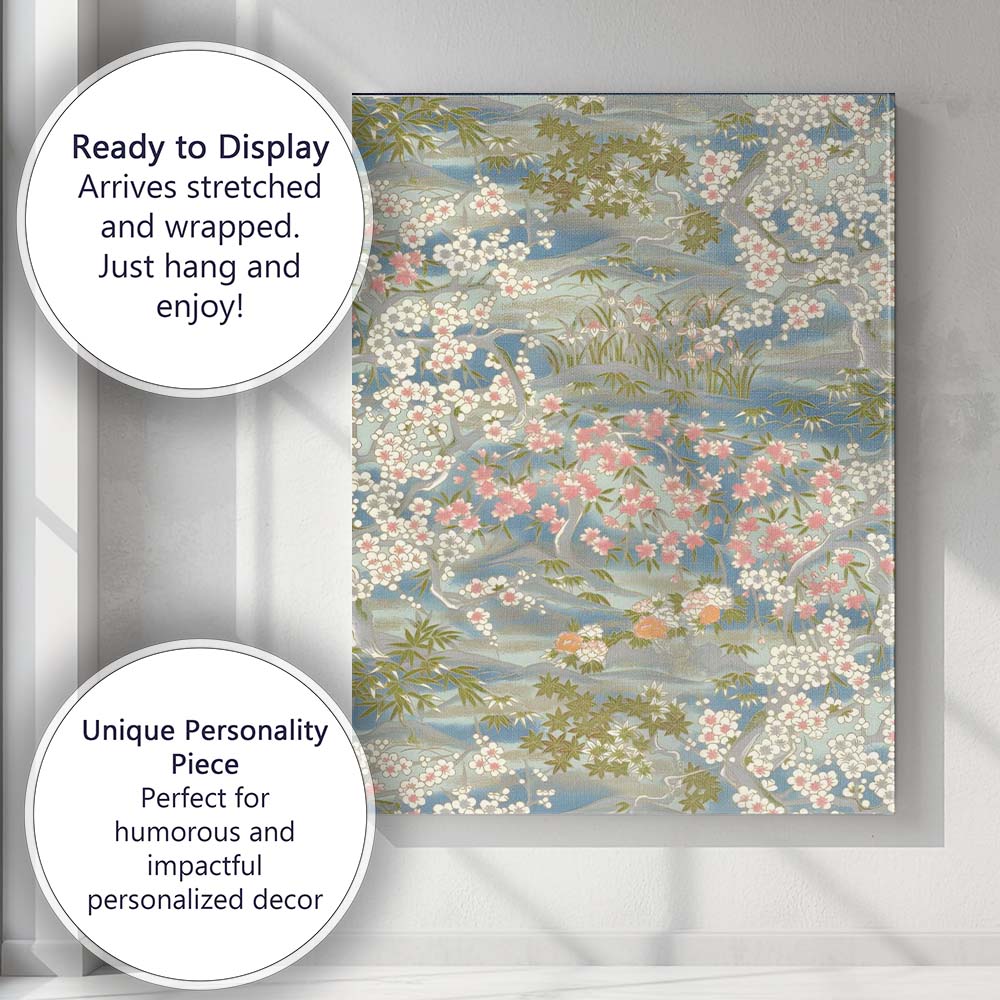 Soft Blue Japanese Cherry Blossom Garden Floral Landscape Canvas Wall Art Print Decor Picture Ready to Hang