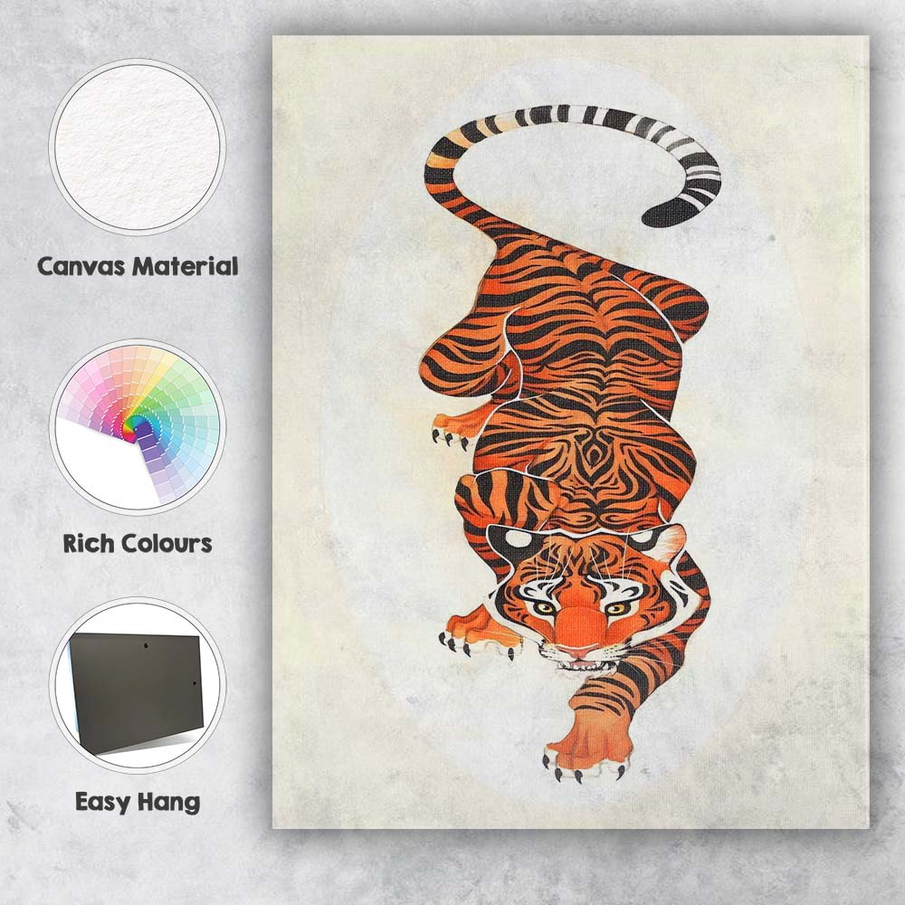 Fierce Walking Bengal Tiger Wildlife Illustration Canvas Wall Art Print Decor Picture Ready to Hang