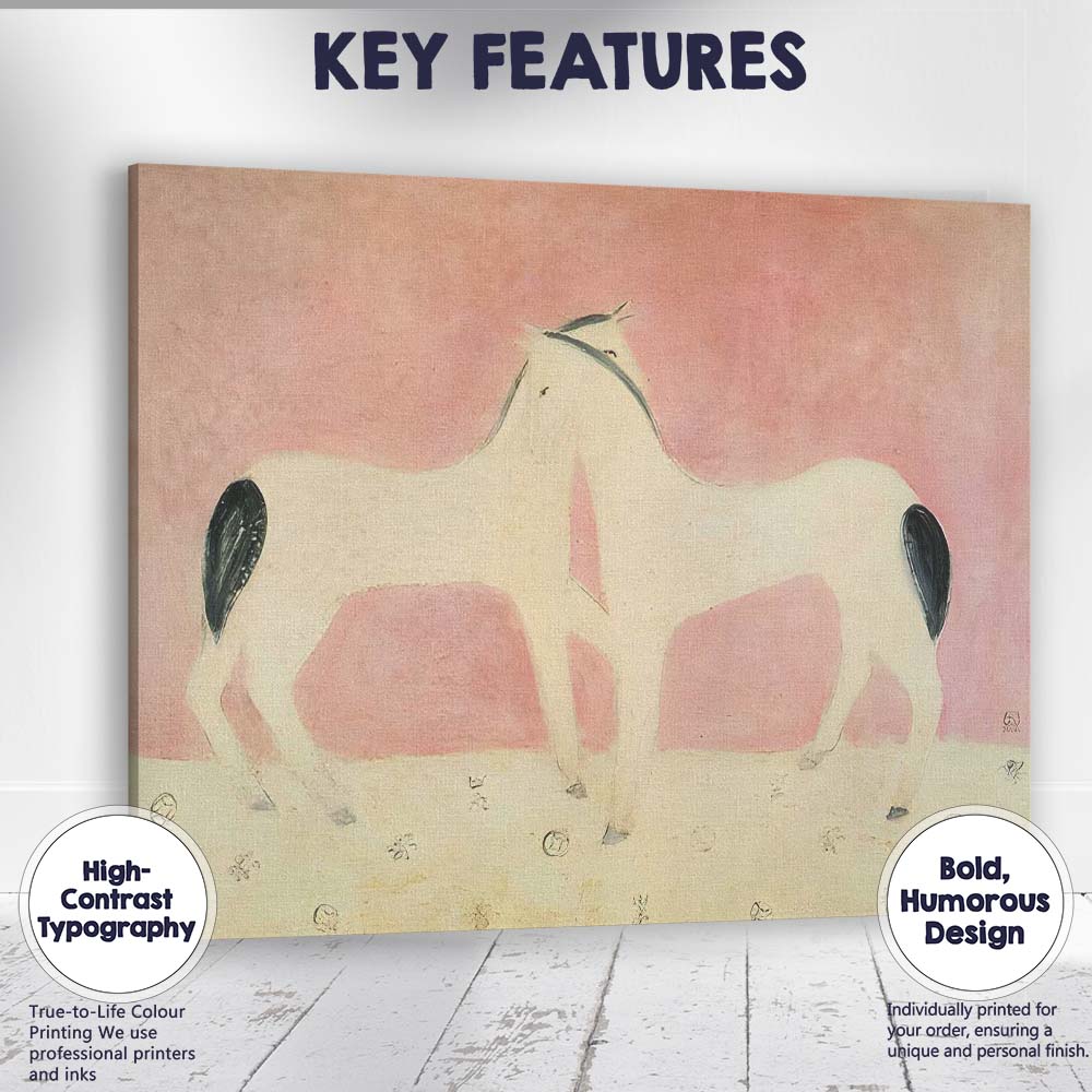 Minimalist White Horses Symmetrical Abstract Animal Canvas Wall Art Print Decor Picture Ready to Hang