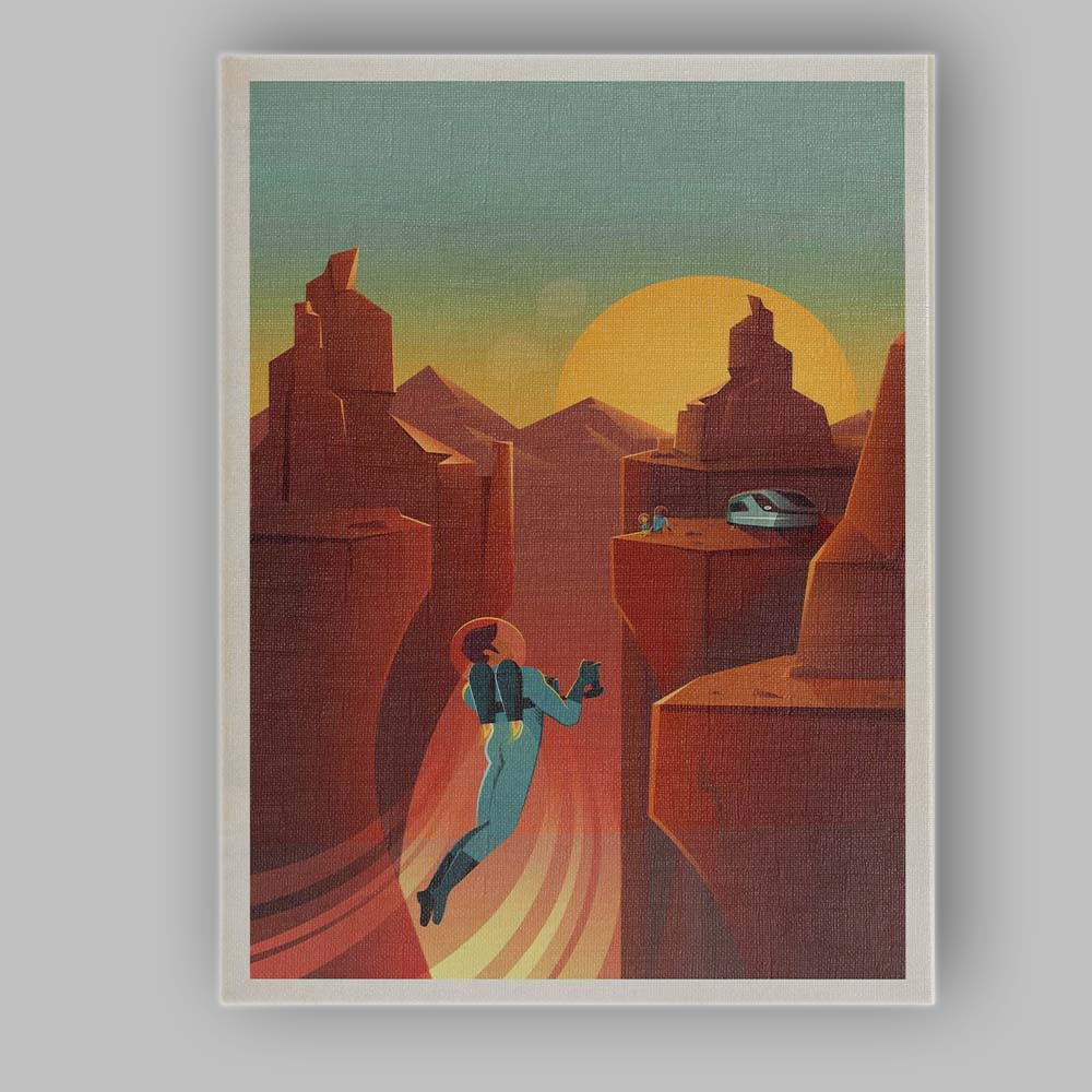 Retro Futuristic Desert Canyon Jetpack Explorer Space Adventure Canvas Wall Art Print Decor Picture Ready to Hang
