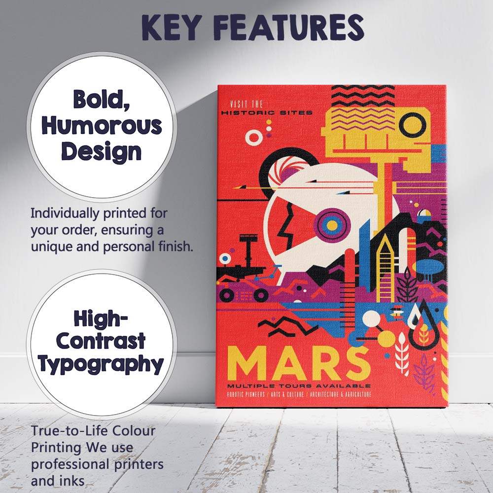 Modern Retro Mars Space Travel Geometric Illustration Poster Canvas Wall Art Print Decor Picture Ready to Hang