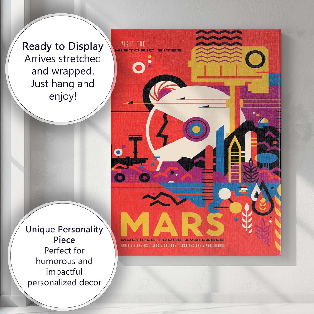 Modern Retro Mars Space Travel Geometric Illustration Poster Canvas Wall Art Print Decor Picture Ready to Hang