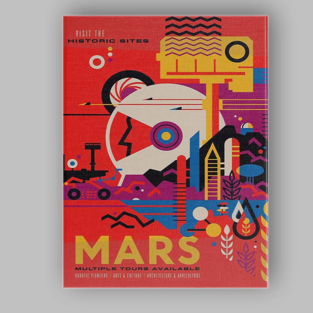 Modern Retro Mars Space Travel Geometric Illustration Poster Canvas Wall Art Print Decor Picture Ready to Hang