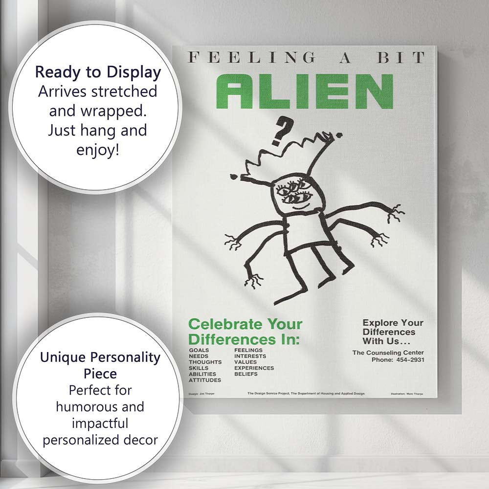 Retro Feeling A Bit Alien Humorous Character Typography Poster Canvas Wall Art Print Decor Picture Ready to Hang