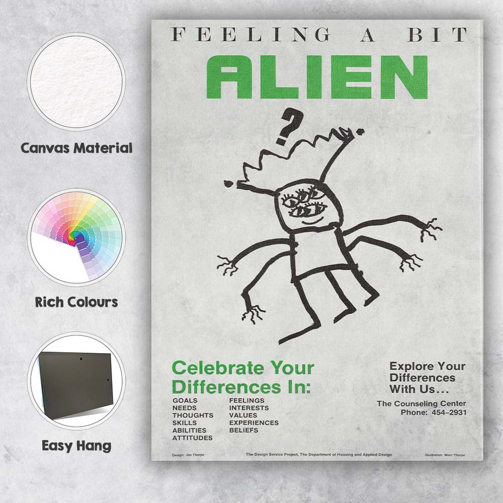 Retro Feeling A Bit Alien Humorous Character Typography Poster Canvas Wall Art Print Decor Picture Ready to Hang
