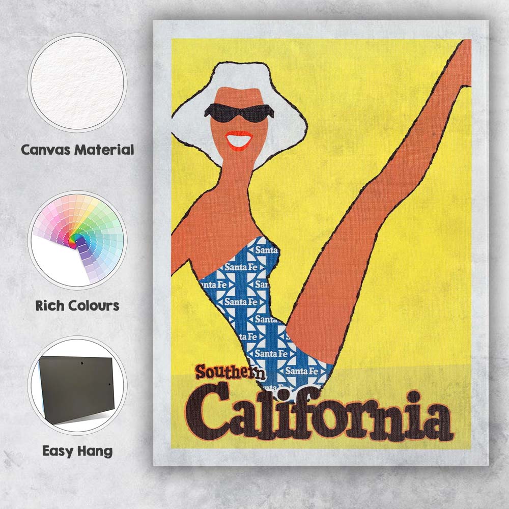 Retro Southern California Beach Holiday Travel Poster Canvas Wall Art Print Decor Picture Ready to Hang
