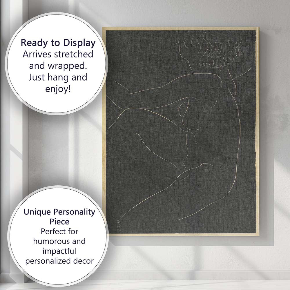 Minimalist Black Nude Female Figure Line Drawing Canvas Wall Art Print Decor Picture Ready to Hang